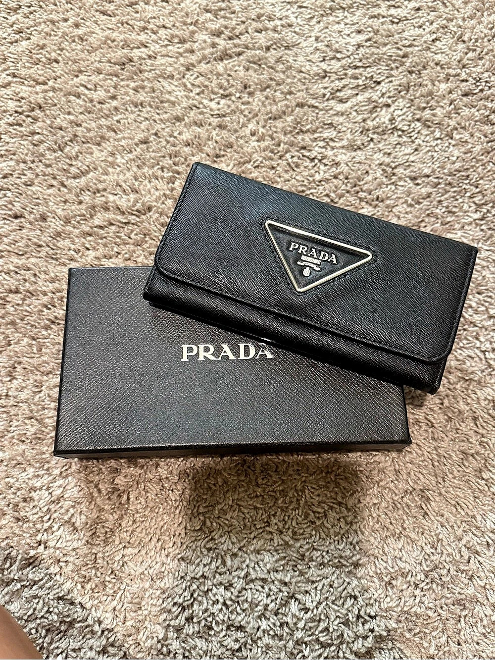 Prada Saffiano Leather Long Flap Wallet Black Leather-Style Wallet Like New